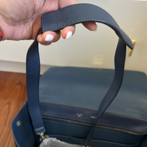 CELINE navy blue leather & suede TRAPEZE MEDIUM Bag - Picture 11 of 13